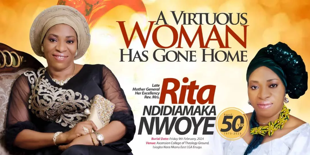 JUST-IN: Rita Nwoye, Wife of Ex Enugu Deputy Governor, Ralph Nwoye, to be buried Tomorrow